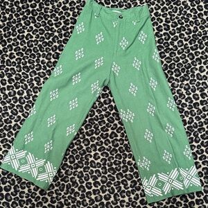 Zara Green Patterned Wide-Leg Pants